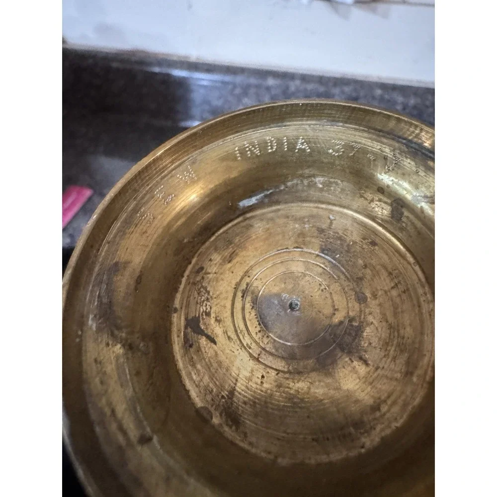 Vintage Etched Brass Pitcher‎ Tea Pot Oil Coffee Water Genie Made In INDIA